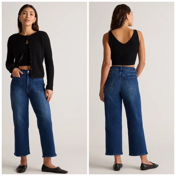 Quince Denim - Quince Bella Stretch Patch Pocket Wide Leg Jeans Midnight Blue